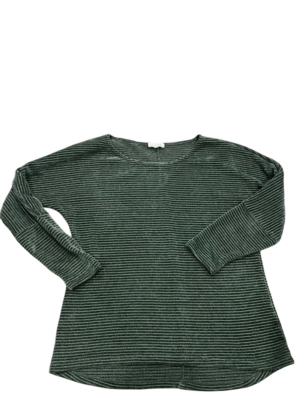 Striped Long Sleeve Knit Top - Dark Green & White